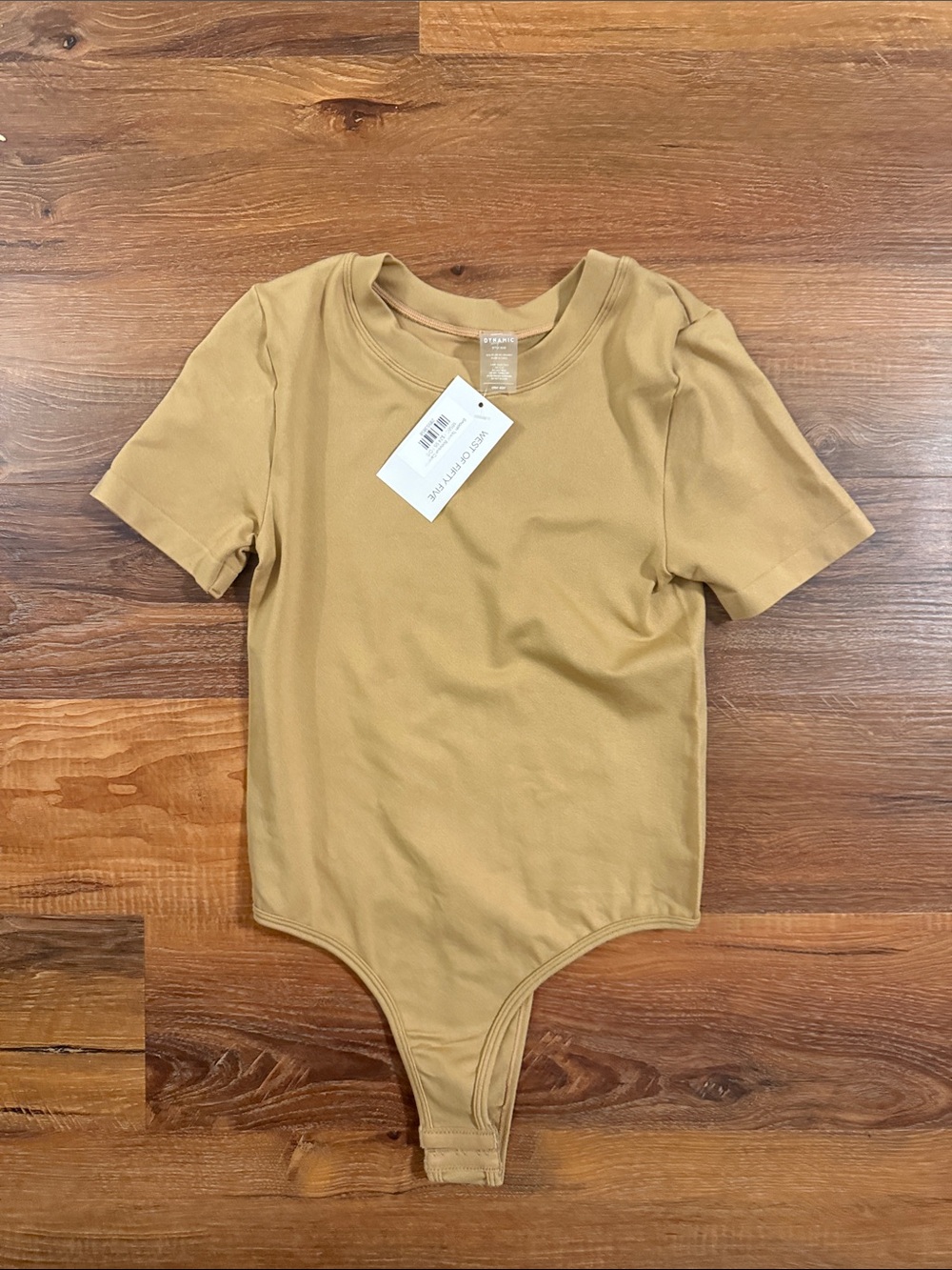 Short-Sleeve One-Piece Bodysuit in Tan